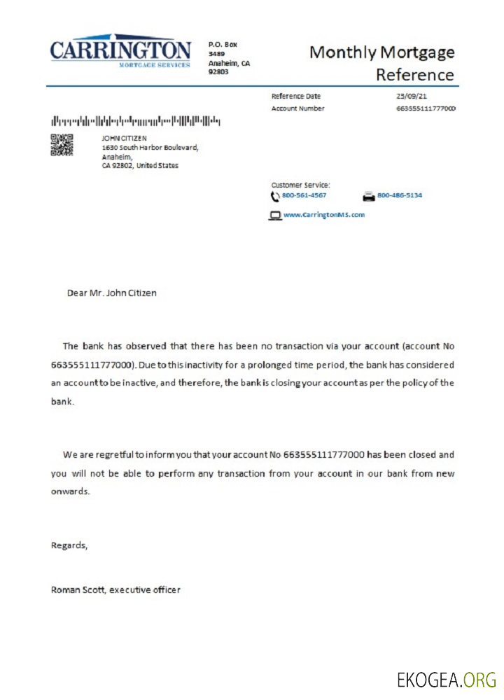 Référence USA , Carrington , closure